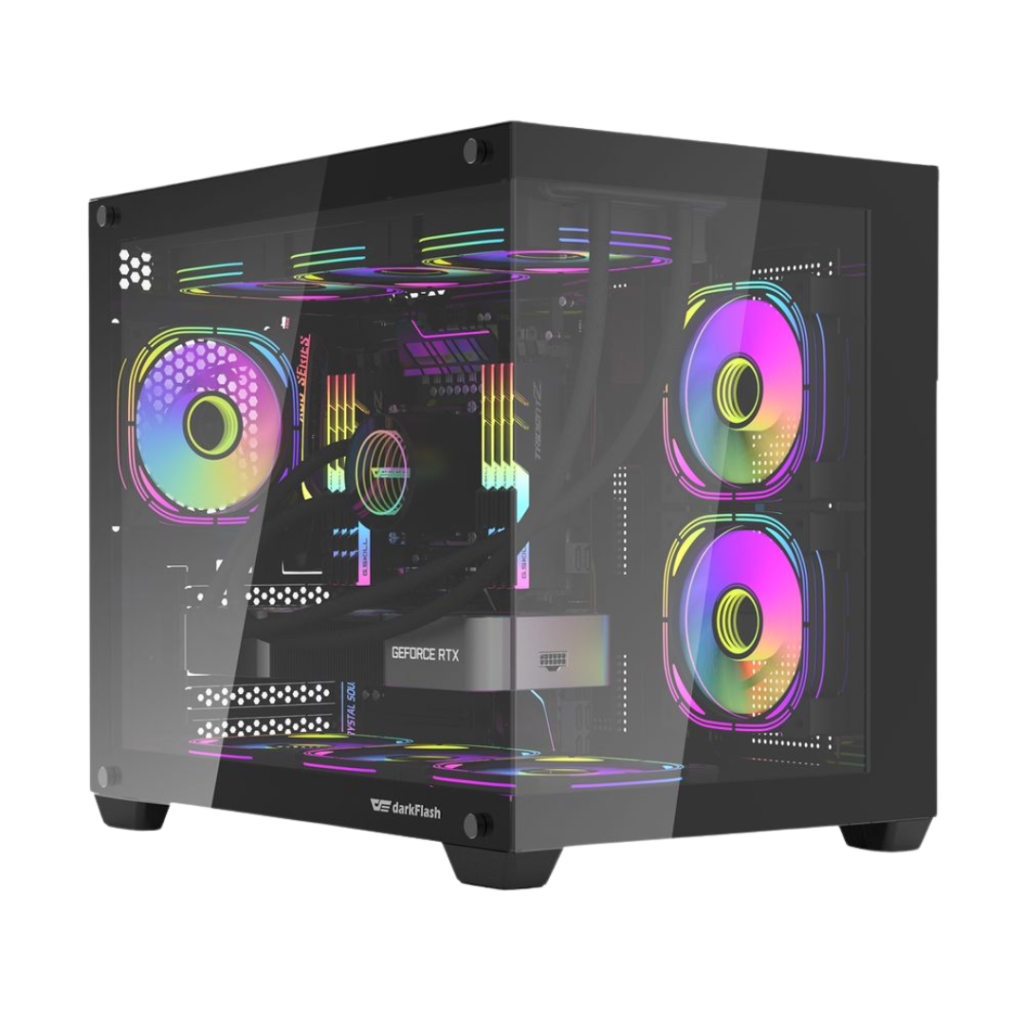 DarkFlash C285MP Exquisite M-ATX Dual Chamber Case – Black
