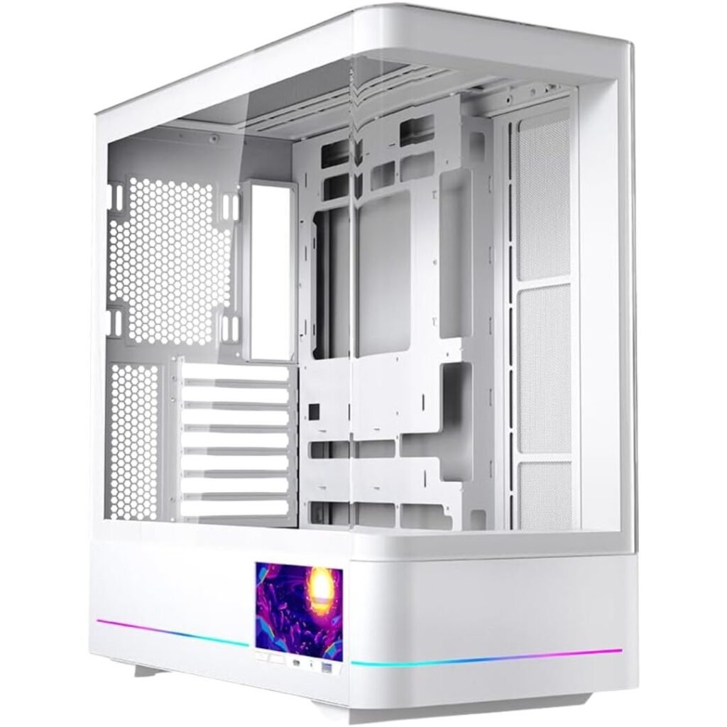 Jungle Leopard AC-02 Curved Glass | 5.5″ Integrated LED Screen ATX Case – White